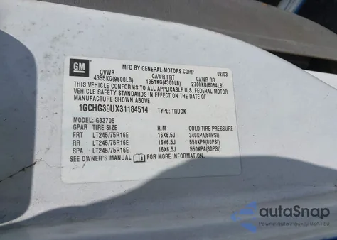 2003 Chevrolet Express z USA, uszkodzony, nr VIN 1GCHG39UX31184514